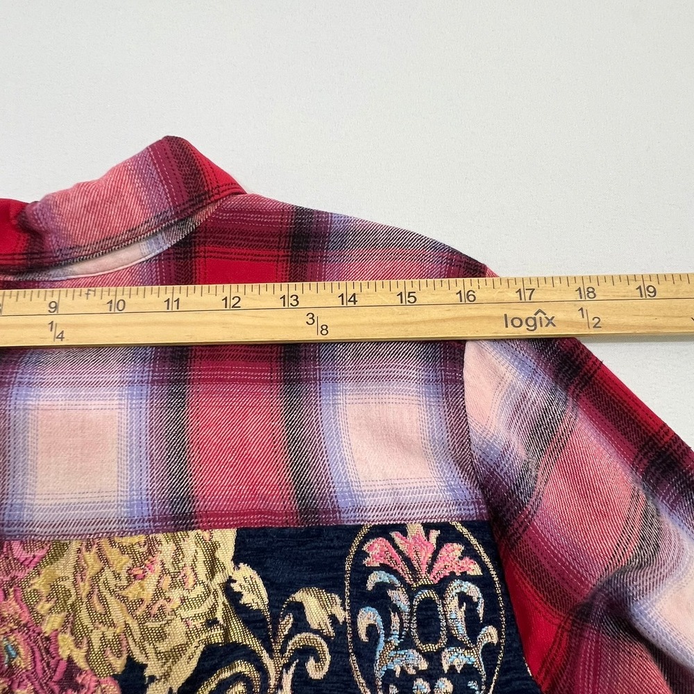 Soft Surroundings Flannel Tapestry Floral Back Tunic Shirt XL Boho Mixed Media - Picture 7 of 13